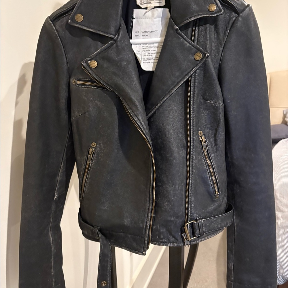 Current/Elliott Distressed Black Leather Jacket